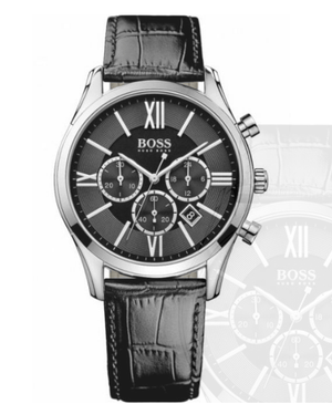 Hugo Boss Ambassador Chronograph Quartz Black Dial Black Leather Strap Watch For Men - HB1513194 Authentic Buy Shop Now