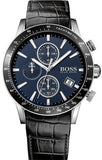 Hugo Boss Rafale Chronograph Quartz Blue Dial Black Leather Strap Watch For Men - HB1513391 Authentic Buy Shop Now