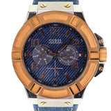 Guess Rigor Analog Blue Dial Blue Denim Strap Watch For Men - W0040G6 Authentic Buy Shop Now