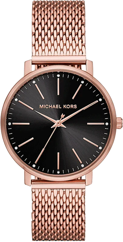 Michael Kors Pyper Analog Black Dial Rose Gold Mesh Strap Watch For Women - MK4566 Authentic Buy Shop Now
