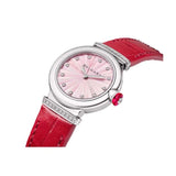 Bvlgari Lvcea Intarsio Diamonds Mother of Pearl Pink Dial Red Leather Strap Watch for Women - LVCEA103619 Authentic Buy Shop Now
