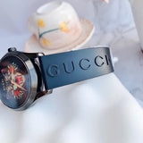 Gucci G Timeless Cat Motif Black Dial Black Leather Strap Unisex Watch - YA1264021 Authentic Buy Shop Now