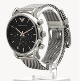 Emporio Armani Luigi Chronograph Quartz Black Dial Silver Mesh Bracelet Watch For Men - AR11429 Authentic Buy Shop Now