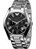 Emporio Armani Velente Chronograph Black Dial Silver Steel Strap Watch For Women - AR0674 Authentic Buy Shop Now