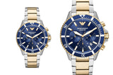 Emporio Armani Mario Chronograph Blue Dial Two Tone Steel Strap Watch For Men - AR11362 Authentic Buy Shop Now
