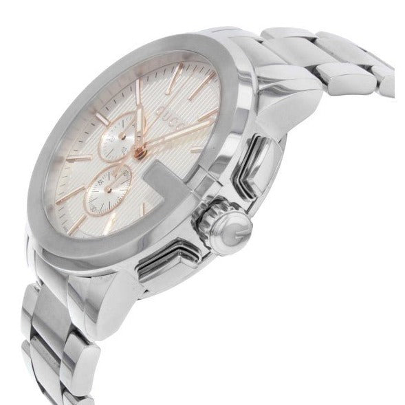 Gucci G Chrono Chronograph Silver Dial Silver Steel Strap Watch For Men - YA101201 Authentic Buy Shop Now