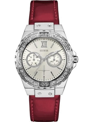 Guess Limelight Quartz Diamonds White Dial Red Leather Strap Watch For Women - W0775L11 Authentic Buy Shop Now