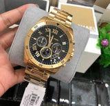 Michael Kors Brecken Chronograph Quartz Black Dial Gold Steel Strap Watch For Men - MK8481 Authentic Buy Shop Now