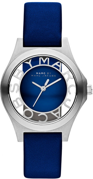 Marc Jacobs Henry Skeleton Blue Dial Blue Leather Strap Watch for Women - MBM1337 Authentic Buy Shop Now