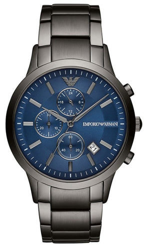Emporio Armani Renato Chronograph Blue Dial Grey Steel Strap Watch For Men - A11215 Authentic Buy Shop Now
