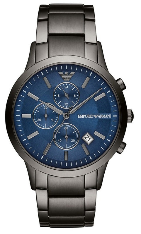 Emporio Armani Renato Chronograph Blue Dial Grey Steel Strap Watch For Men - A11215 Authentic Buy Shop Now