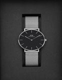 Daniel Wellington Petite Sterling Black Dial Silver Mesh Bracelet Watch For Women - DW00100304 Authentic Buy Shop Now
