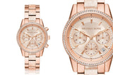 Michael Kors Ritz Chronograph Rose Gold Dial Rose Gold Steel Strap Watch For Women - MK6598 Authentic Buy Shop Now