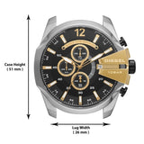 Diesel Mega Chief Chronograph Black Dial Two Tone Steel Strap Watch For Men - DZ4581 Authentic Buy Shop Now