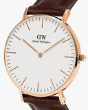 Daniel Wellington Classic Bristol White Dial Brown Leather Strap Watch For Men - DW00100009 Authentic Buy Shop Now