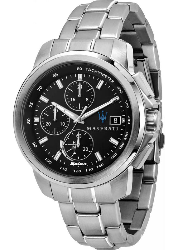 Maserati Successo Solar Edition Black Dial Silver Steel Strap Watch For Men - R8873645003 Authentic Buy Shop Now