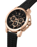 Maserati Successo 44mm Black Rose Gold Dial Black Rubber Strap Watch For Men - R8871621012 Authentic Buy Shop Now