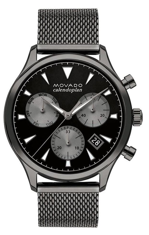 Movado Heritage Calendoplan Chronograph Black Dial Grey Mesh Strap Watch for Men - 3650100 Authentic Buy Shop Now