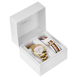 Guess Exclusive Multi Color White Dial Gold Steel Strap Watch for Women - GW0457L1 Authentic Buy Shop Now