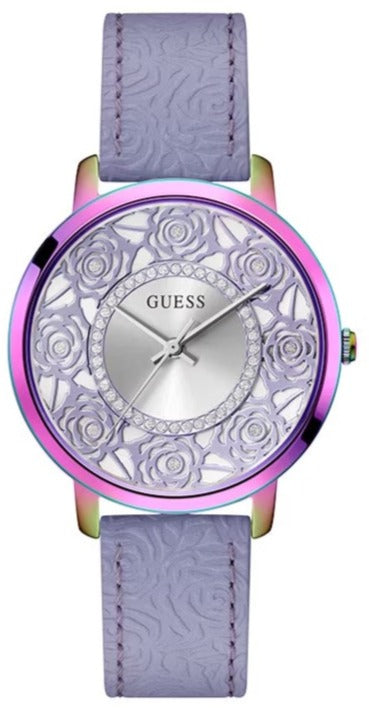 Guess Dahlia Analog Silver Dial Purple Leather Strap Watch For Women - GW0529L4 Authentic Buy Shop Now