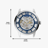 Fossil Townsman Automatic Skeleton Blue Dial Black Leather Strap Watch for Men - ME3200 Authentic Buy Shop Now