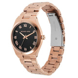 Michael Kors Lennox Three Hand Black Dial Rose Gold Steel Strap Watch For Women - MK7392 Authentic Buy Shop Now