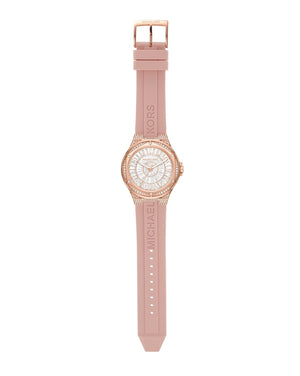 Michael Kors Lennox Three-Hand Analog White Dial Pink Silicone Strap Watch For Women - MK7334 Authentic Buy Shop Now