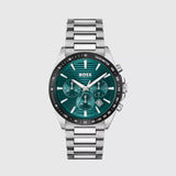 Hugo Boss Strike Chronograph Green Dial Silver Steel Strap Watch for Men - 1514241 Authentic Buy Shop Now
