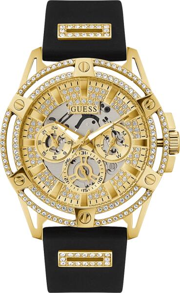 Guess King Quartz Crystals Gold Dial Black Silicone Strap Watch For Men - GW0537G2 Authentic Buy Shop Now