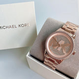 Michael Kors Ritz Analog Crystals Silver Dial Rose Gold Steel Strap Watch for Women - MK6863 Authentic Buy Shop Now