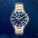 Emporio Armani Mario Chronograph Blue Dial Two Tone Steel Strap Watch For Men - AR11362 Authentic Buy Shop Now