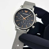 Emporio Armani Luigi Chronograph Quartz Black Dial Silver Mesh Bracelet Watch For Men - AR11429 Authentic Buy Shop Now