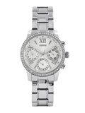 Guess Mini Sunrise Chronograph Quartz Silver Dial Silver Steel Strap Watch For Women - W0623L1 Authentic Buy Shop Now