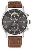 Tommy Hilfiger Kane Grey Dial Brown Leather Strap Watch for Men - 1710398 Authentic Buy Shop Now