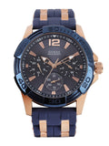 Guess Oasis Blue Dial Blue & Rose Gold Stainless Steel Strap Watch For Men - W0366G4 Authentic Buy Shop Now
