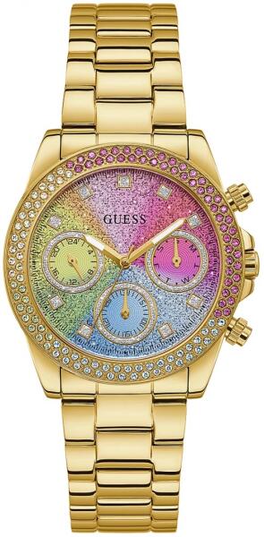 Guess Confetti Chronograph Rainbow Dial Gold Steel Strap Watch For Women - GW0483L4 Authentic Buy Shop Now