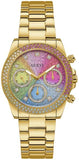Guess Confetti Chronograph Rainbow Dial Gold Steel Strap Watch For Women - GW0483L4 Authentic Buy Shop Now