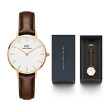 Daniel Wellington Classic Petite Bristol White Dial Brown Leather Strap Watch For Women - DW00100227 Authentic Buy Shop Now