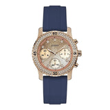 Guess Confetti Diamonds Gold Dial Blue Rubber Strap Watch For Women - W1098L6 Authentic Buy Shop Now