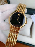 Movado Veturi Black Dial Gold Steel Strap Watch for Women - 0606935 Authentic Buy Shop Now