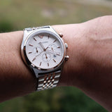 Emporio Armani Zeta Chronograph Quartz White Dial Two Tone Steel Strap Watch For Men - AR1998 Authentic Buy Shop Now