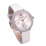 Swarovski Crystal Frost Silver Dial White Leather Strap Watch for Women - 5484070 Authentic Buy Shop Now