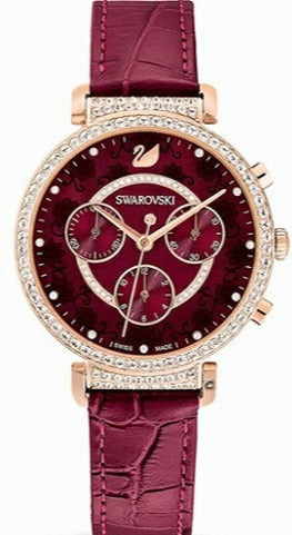 Swarovski Spring Flower Chronograph Red Dial Red Leather Strap Watch for Women - 5598689 Authentic Buy Shop Now