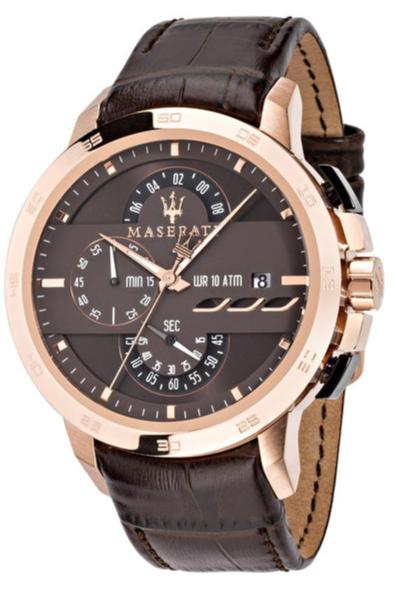 Maserati Ingegno Chronograph Brown Dial Brown Leather Strap Watch For Men - R8871619001 Authentic Buy Shop Now