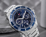Tommy Hilfiger Jordan Chronograph Blue Dial Silver Steel Strap Watch For Men - 1792094