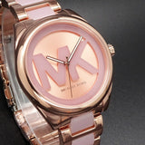 Michael Kors Janelle Three Hand Rose Gold Dial Two Tone Steel Strap Watch For Women - MK7135 Authentic Buy Shop Now