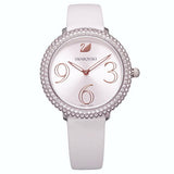 Swarovski Crystal Frost Silver Dial White Leather Strap Watch for Women - 5484070 Authentic Buy Shop Now