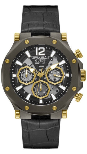 Guess Edge Chronograph Black Dial Black Leather Strap Watch For Men - GW0492G1 Authentic Buy Shop Now
