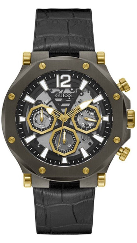 Guess Edge Chronograph Black Dial Black Leather Strap Watch For Men - GW0492G1 Authentic Buy Shop Now