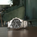 Guess Atlas Chronograph Black Dial Silver Steel Strap Watch For Men - W0668G3 Authentic Buy Shop Now